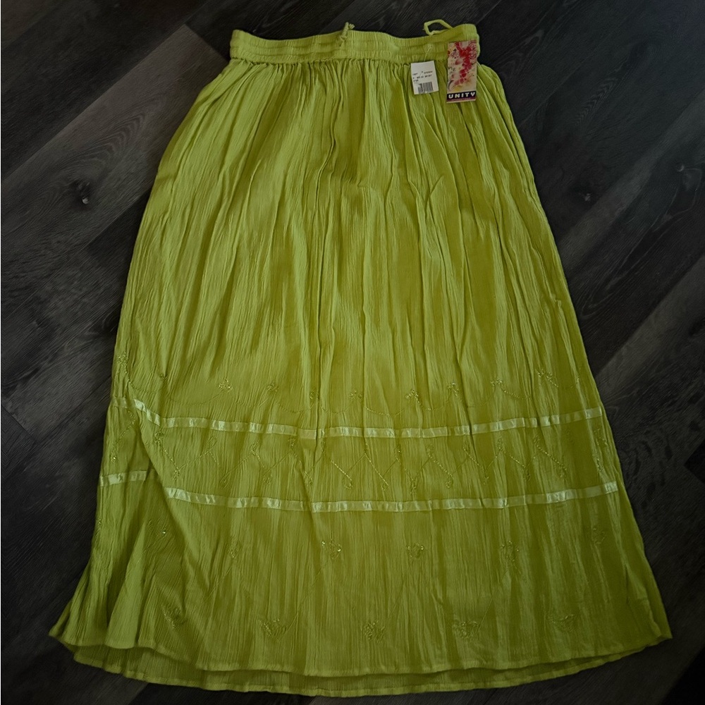 UNITY Summer Green Pleated Midi Skirt Casual Resort Wear